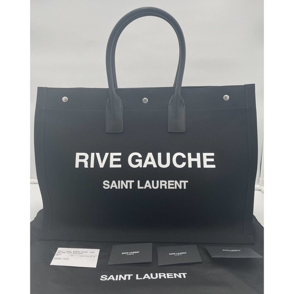 $1990 NEW YSL Saint Laurent LARGE Rive Gauche Black Summer Linen Tote Beach Bag - Picture 4 of 12